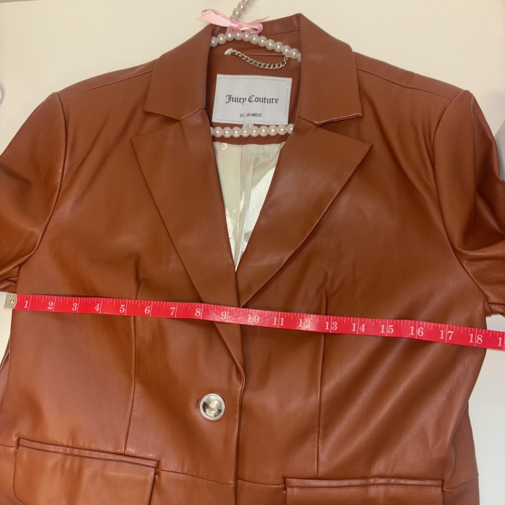 Juicy Couture Brown Faux Leather Blazer Jacket Button Front Pockets Size S - Picture 7 of 10